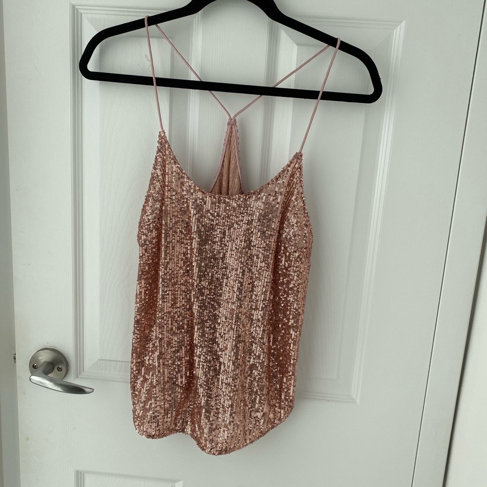 Victoria’s Secret Pink Sparkly Sequin Racerback Spaghetti Tank Top Medium
